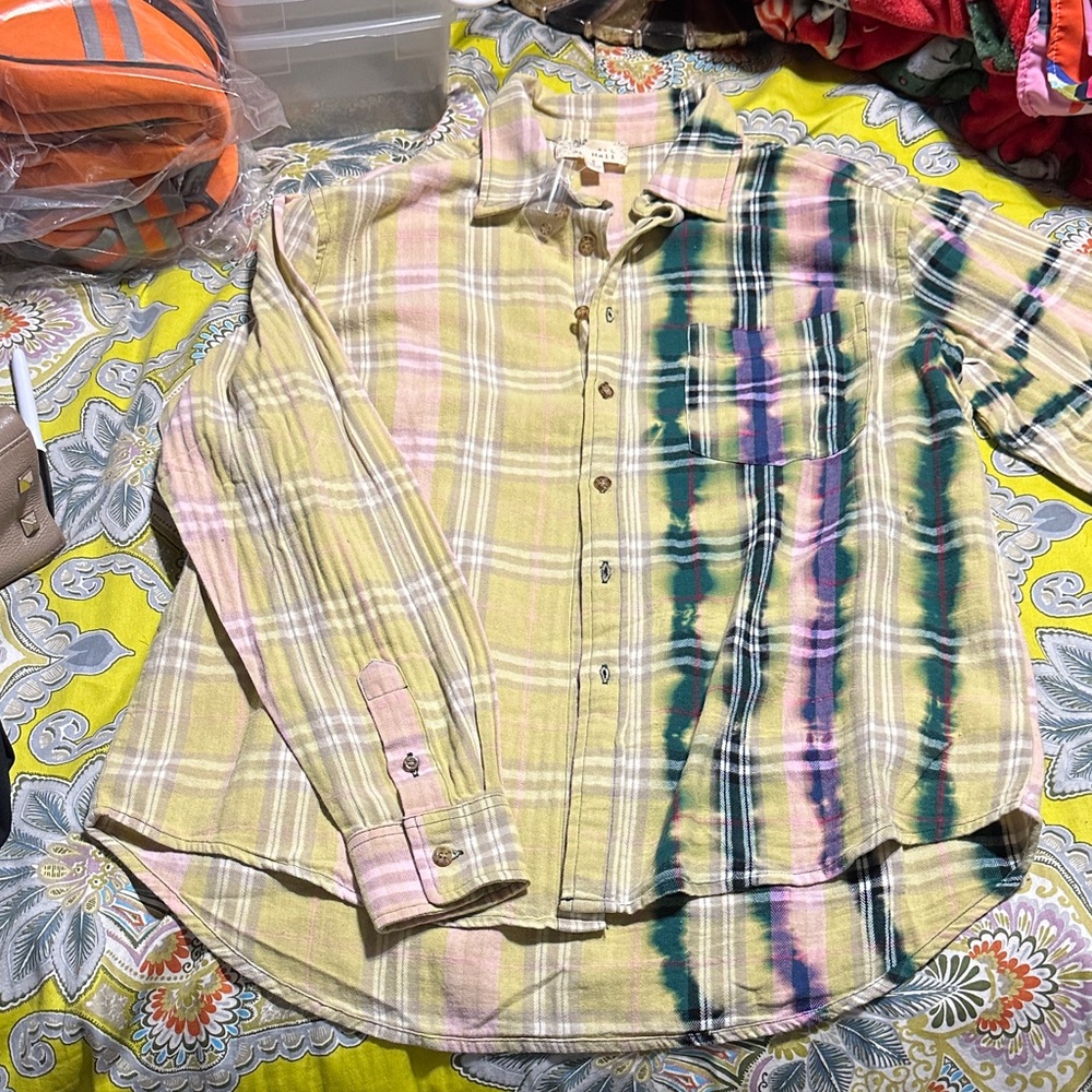 Oli & Hali Plaid Shirt with Pink and Green Accents